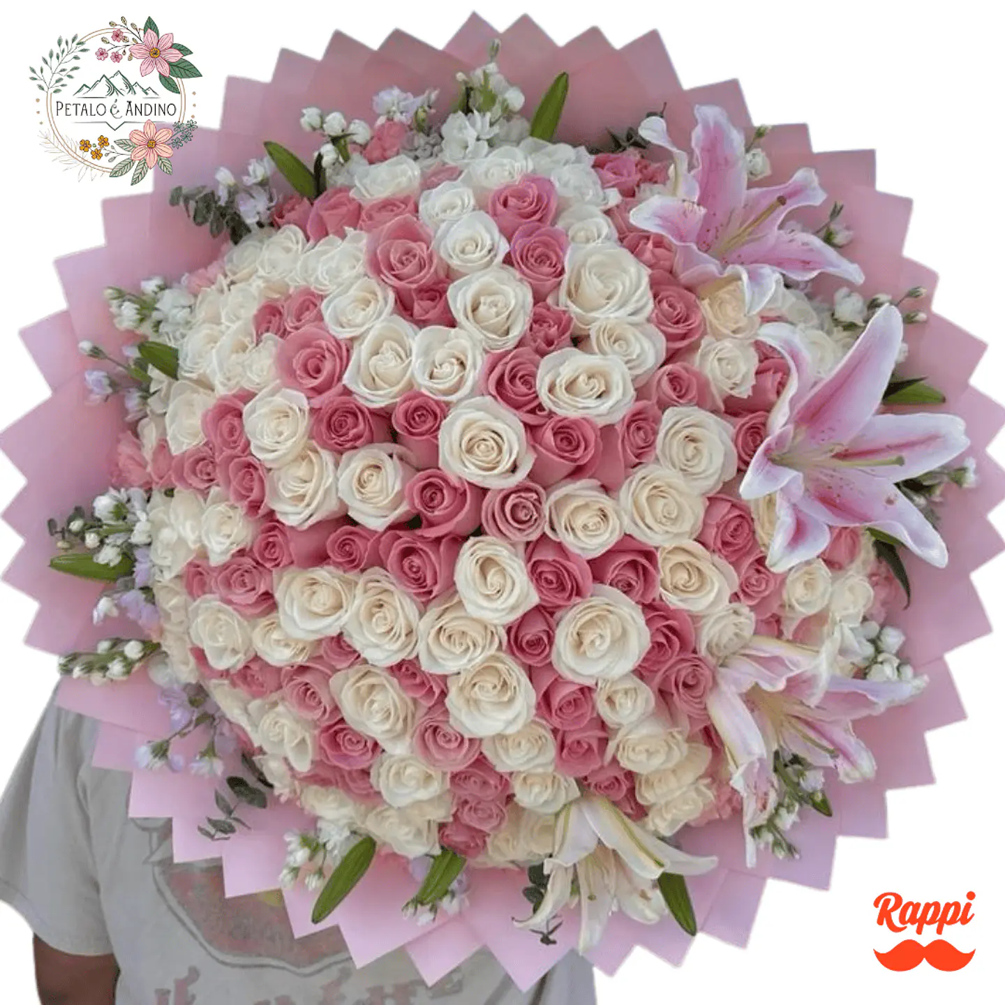 Flores Rosas Blancas Con Lirios Rosados Lujo 1