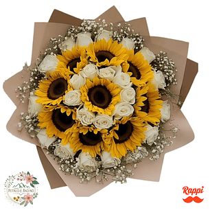 Flores Girasoles Con Rosas Blancas Especial