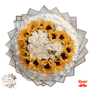 Flores Girasoles Y Rosas Forma Corazon