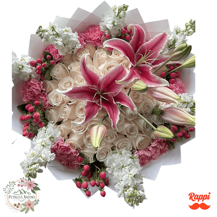 Flores Rosas Blancas Con Lirios Rosados Lujo 1