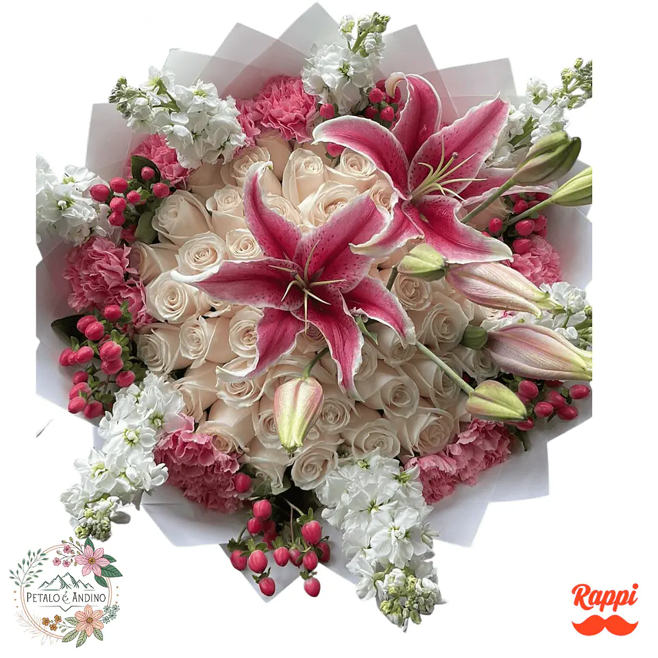 Flores Rosas Blancas Con Lirios Rosados Lujo 1