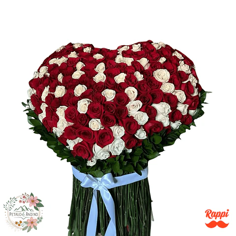 Flores Rosas en Corazón Amor Eterno