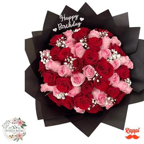 Flores Rosas Rojas y Rosadas Happy Birthday Premium