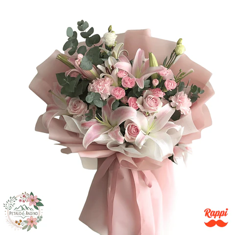 Flores Lirios y Rosas Rosadas  Bouquet Premium