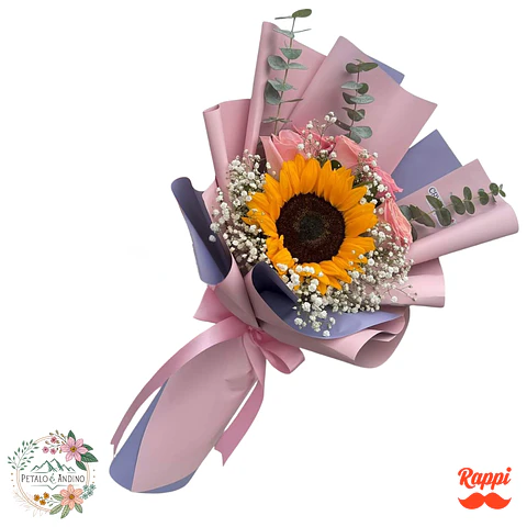 Flores Girasol y Rosas Rosadas Encanto Dulce