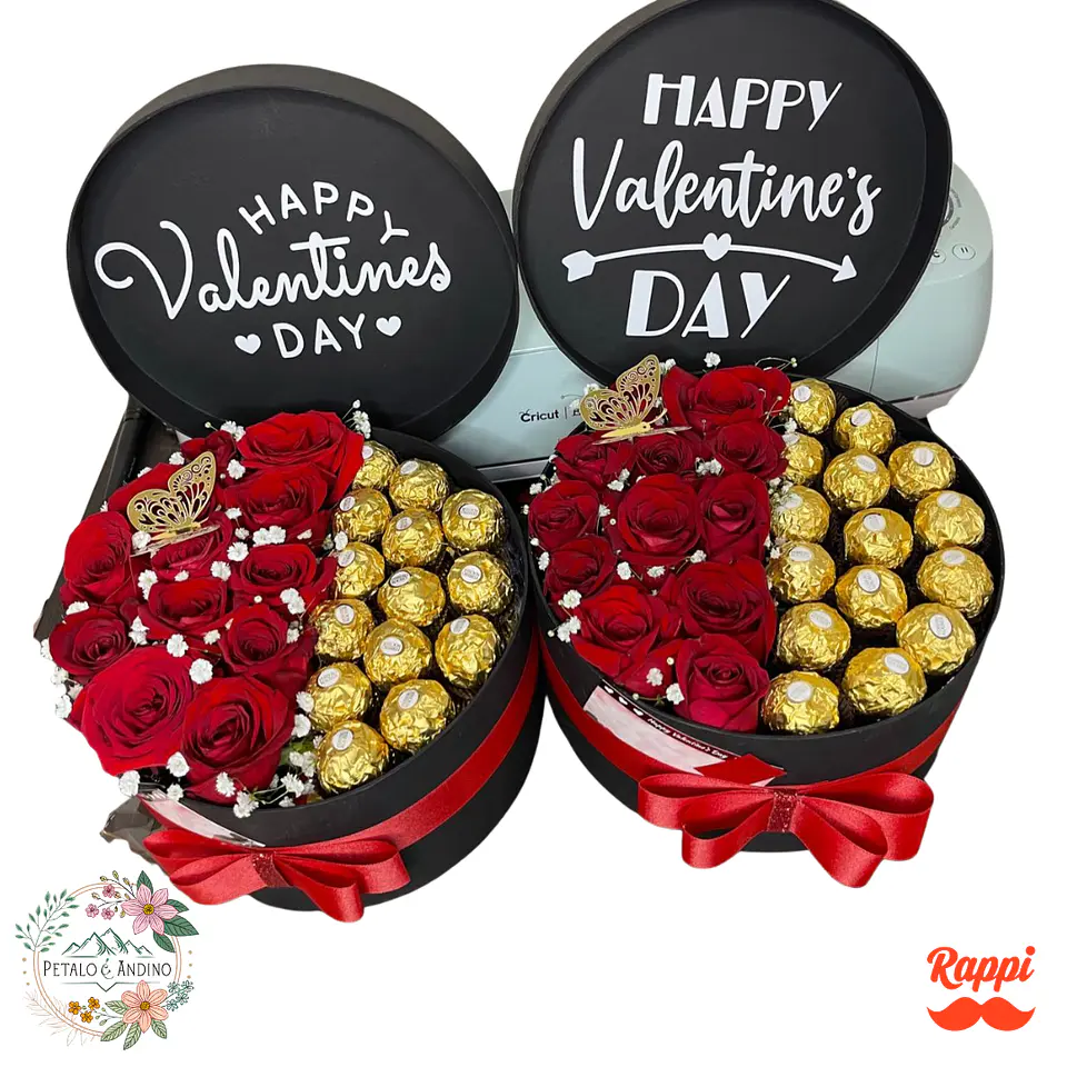 Caja Rosas y Chocolates Romance Dorado 1