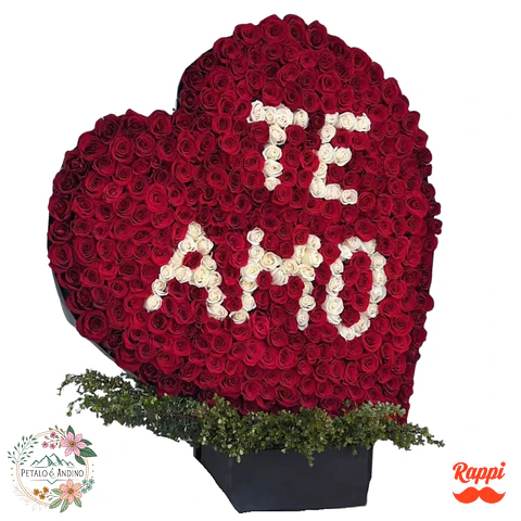 Corazón Gigante de Rosas Rojas con Mensaje TE AMO