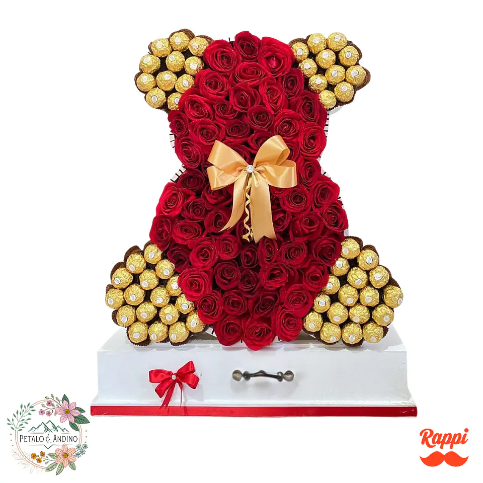 Rosas Rojas con Ferrero Rocher  Oso Floral de Lujo para Sorprender 1