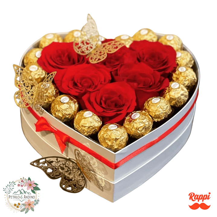 Rosas Rojas y Chocolates Ferrero en Caja Corazón – Dulce Detalle de Amor 1