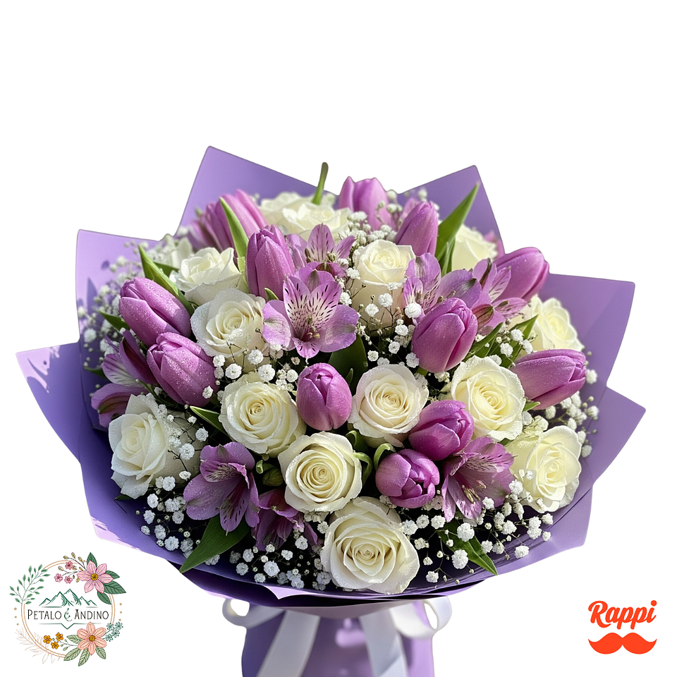 Bouquet Tulipanes y Rosas Lavanda 1