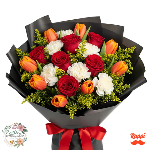 Tulipanes Radiantes con Rosas y Claveles