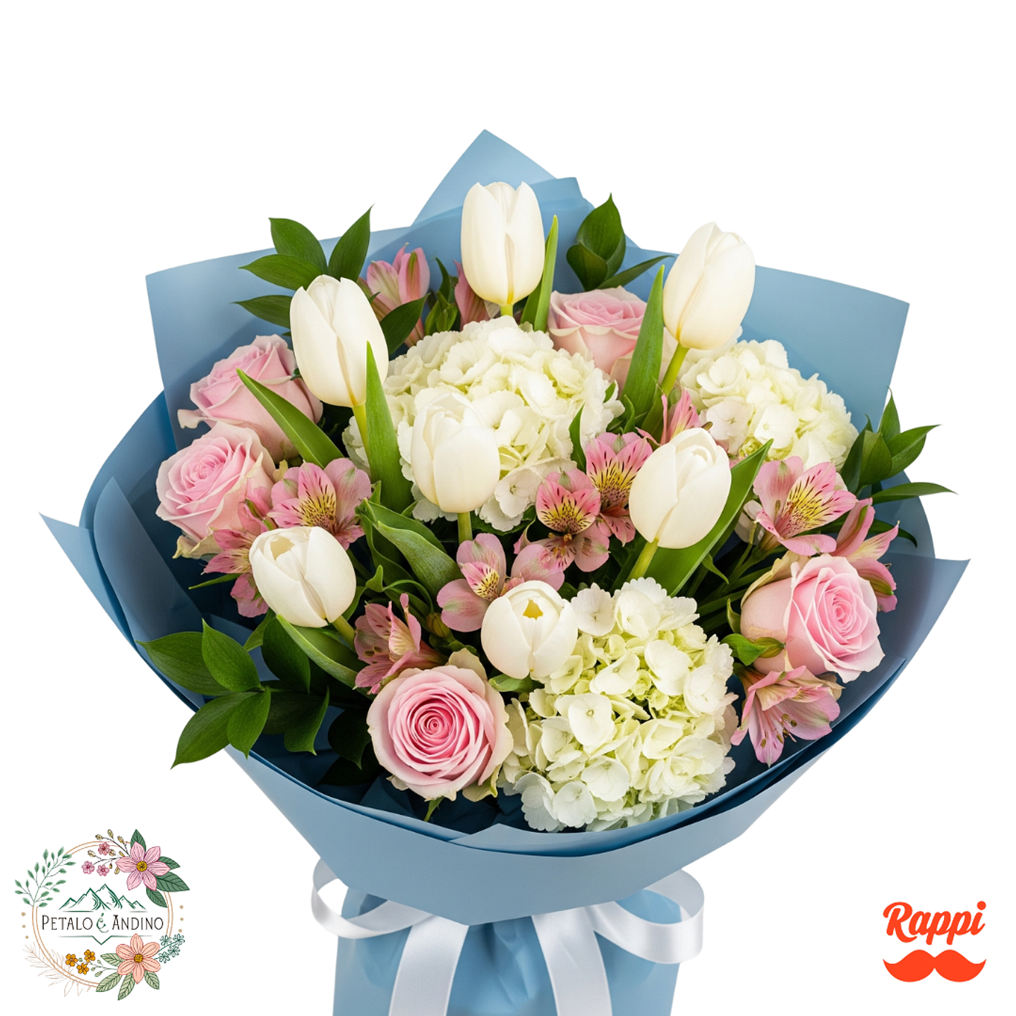 Tulipanes Blancos con Rosas y Hortensias 1