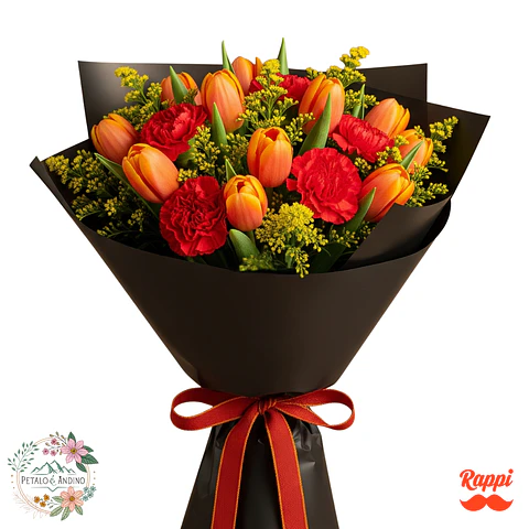 Tulipanes Naranjas con Claveles Rojos