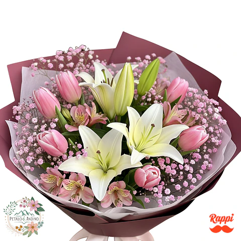 Tulipanes Rosados con Lirios Blancos