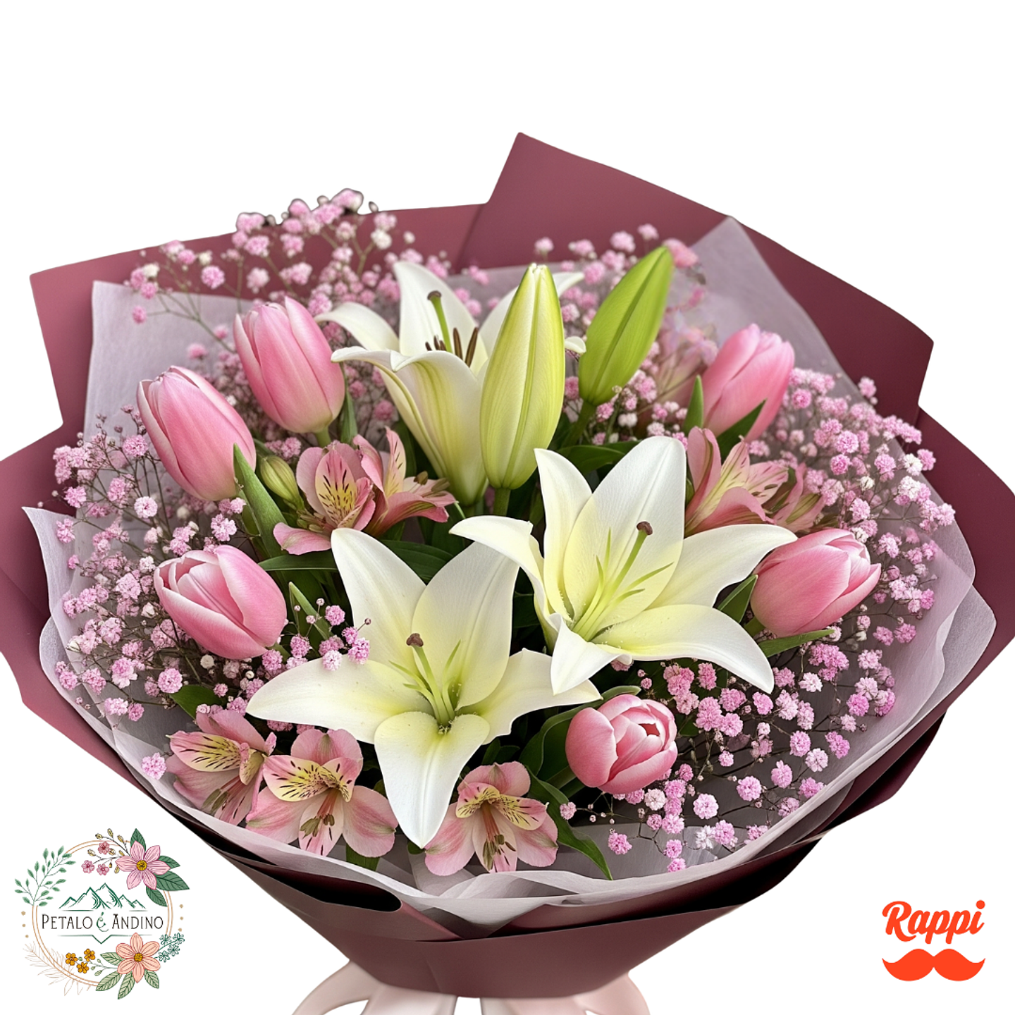 Tulipanes Rosados con Lirios Blancos 1
