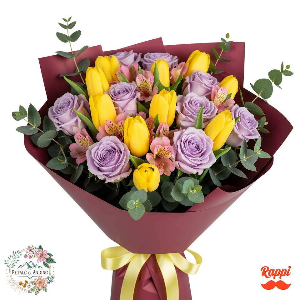 Tulipanes Amarillos con Rosas Lila 1