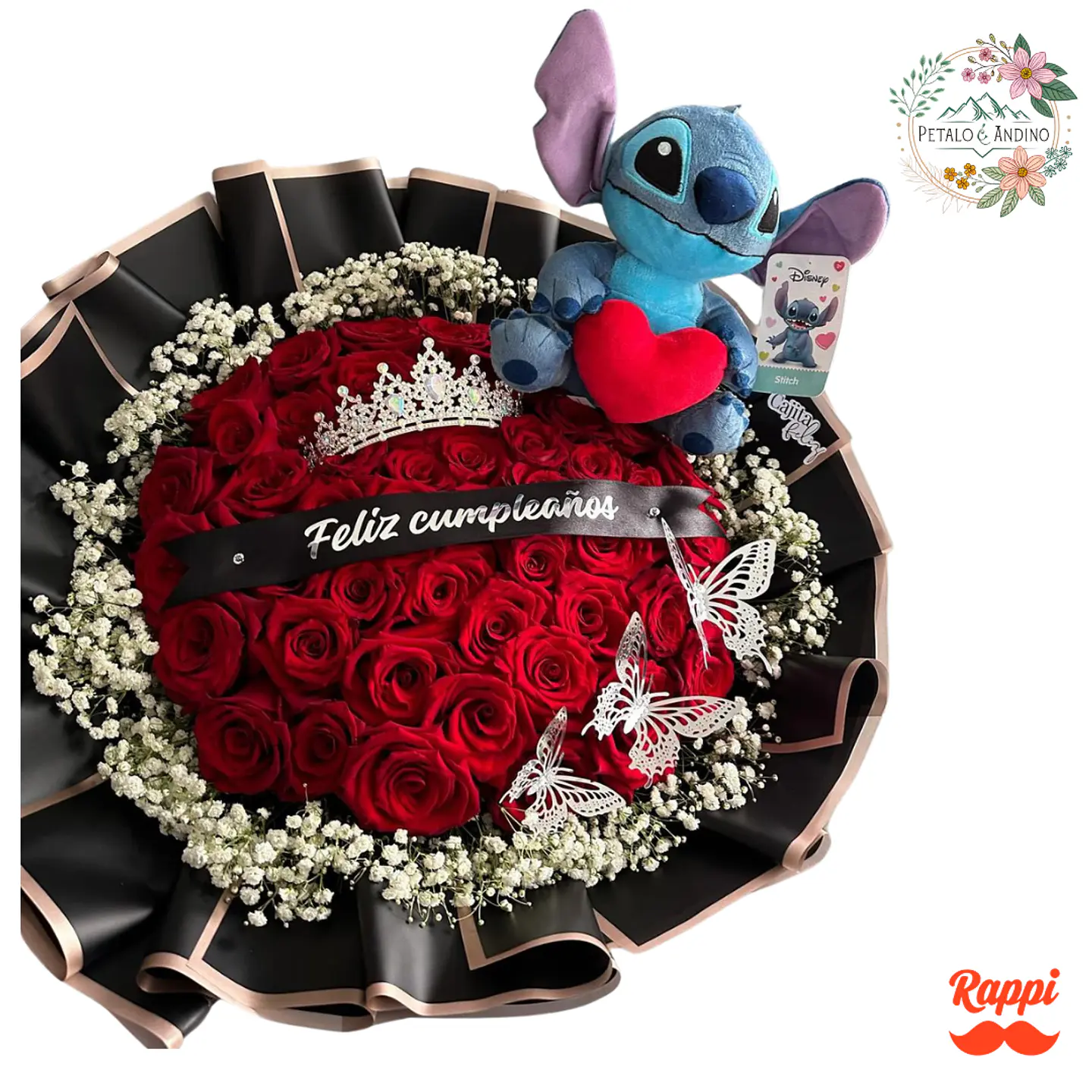 Ramo Real de Rosas Rojas con Stitch – Un Cumpleaños de Ensueño 1