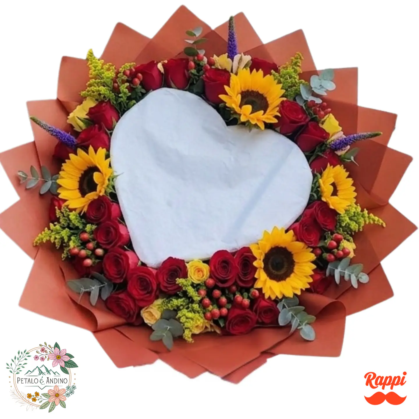 Corazón de Fuego con Rosas y Girasoles – Pasión que Ilumina el Corazón 1