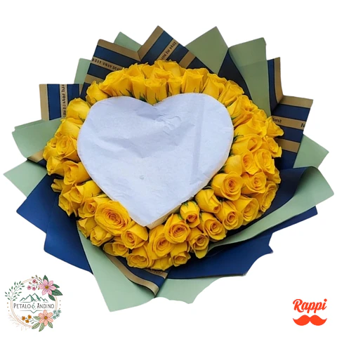 Corazón de Fuego con Rosas Amarillas – Alegría que Ilumina el Alma