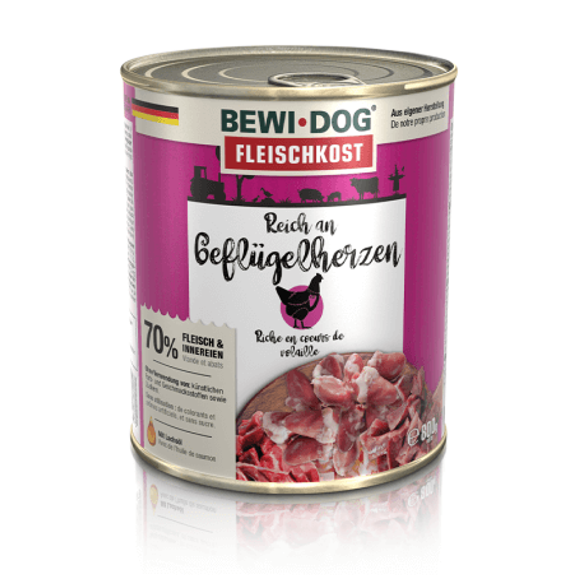 Lata BewiDog Rico en Corazón de Ave 800 GR 1