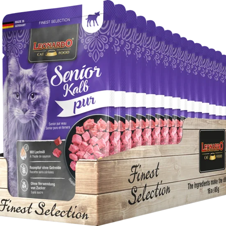 Caja Sachet Leonardo Gato Senior Ternera 85 Gr 16 Unidades 1