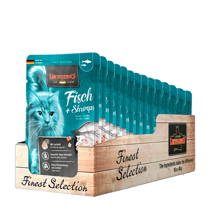 Sachet Leonardo Gato Pescado Camarones 85 Gr Unidad 1