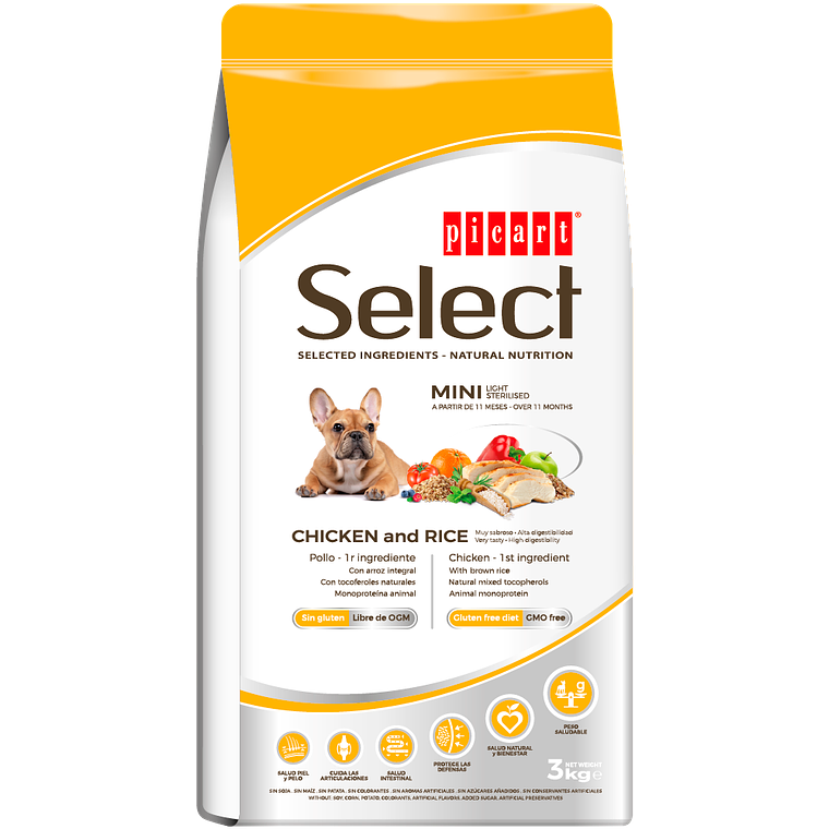 Picart Select Dog Mini Adult Light Sterilised Chicken & Rice 3 KG 1
