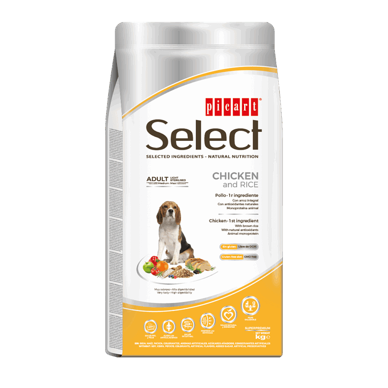 Picart Select Dog Adult Light Sterilised Chicken & Rice 12 KG 1