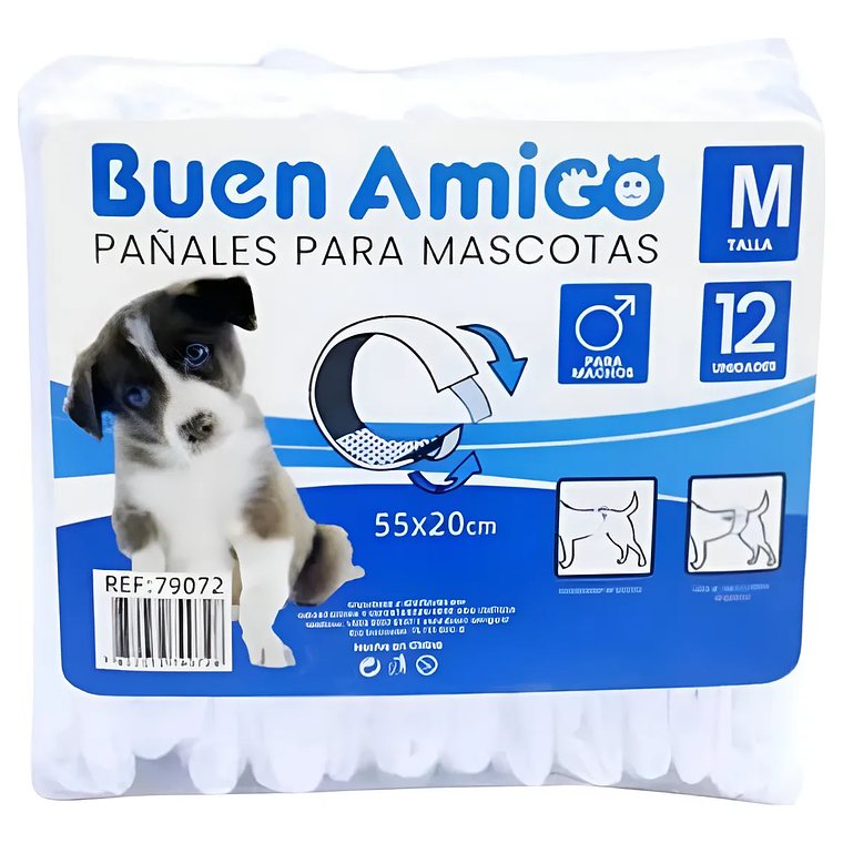 Pañales Para Mascota Para Machos Talla M 55x20 Cm Blanco M 1