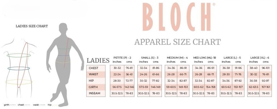 Guia de Tamanhos Bloch Adulto