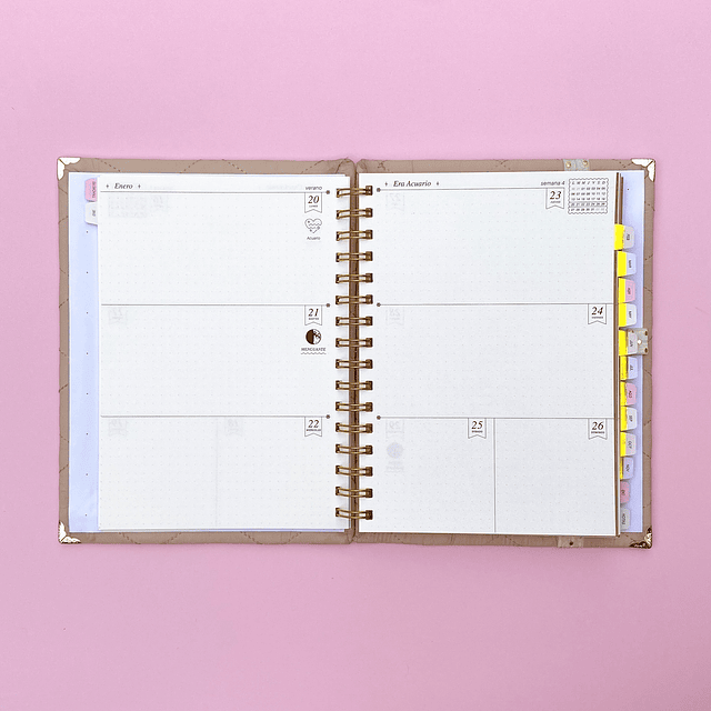 PLANNER CON FECHA BEIGE, ANILLADO