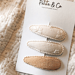 Clips Bordados Neutros - Rosa Bordado, Vichy Bege e Camel