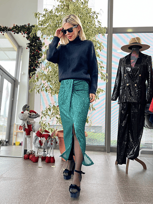 Drape Green Skirt  sequinned