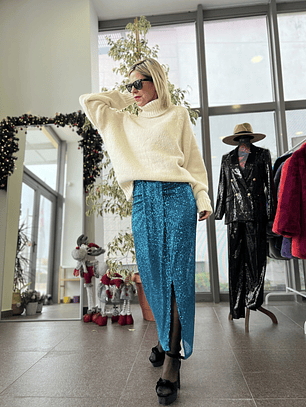 Drape Blue Skirt sequinned