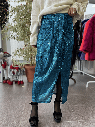 Drape Blue Skirt sequinned