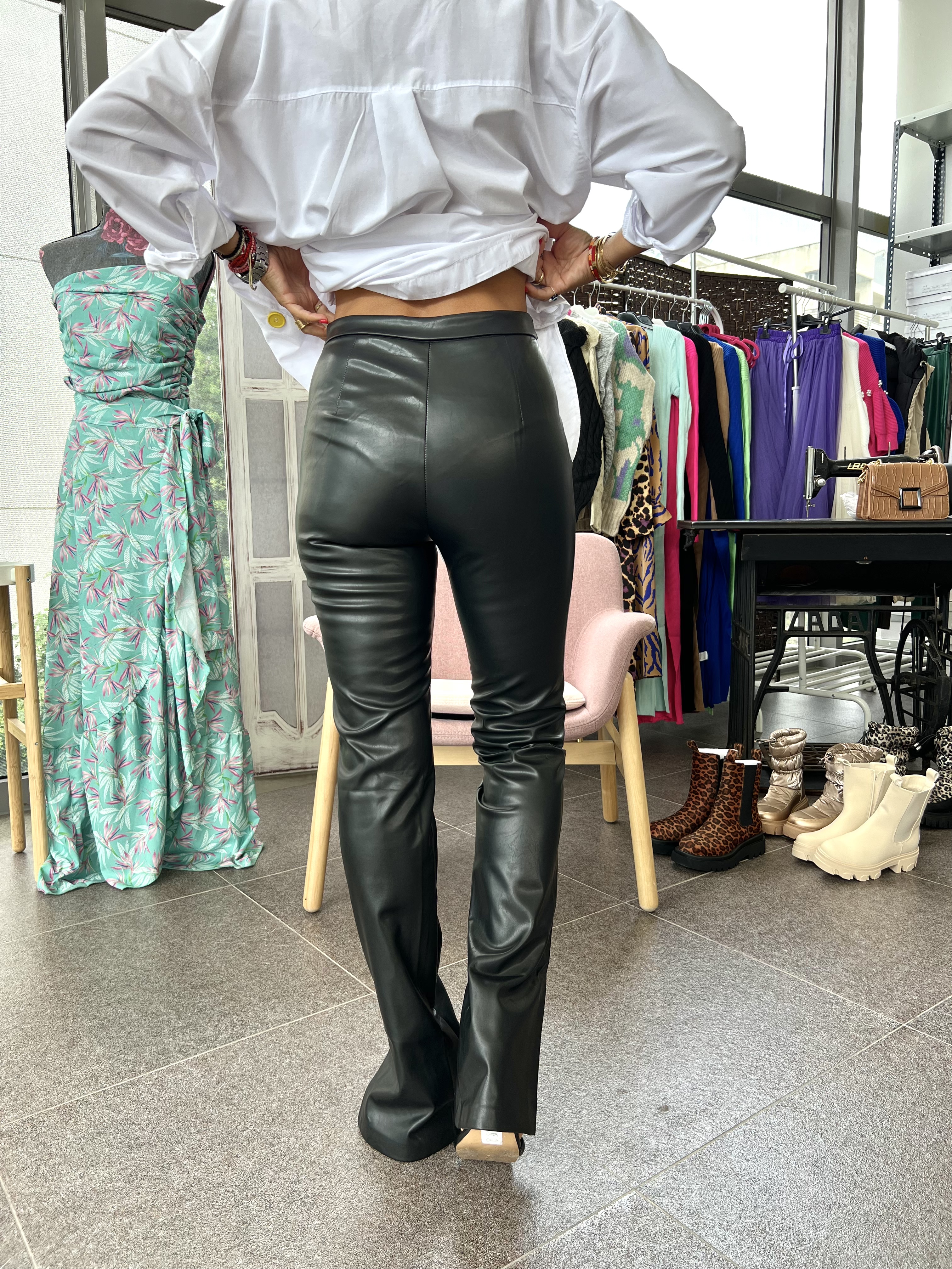 Catherine Black Leather Bell Pants 