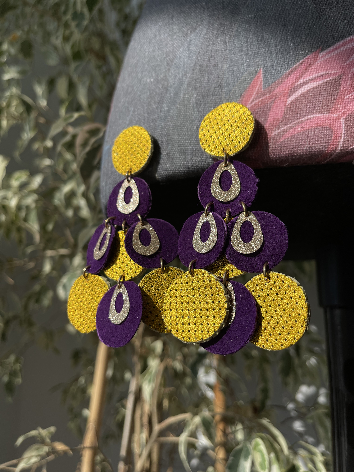 L001 Purple Leather Earrings  2