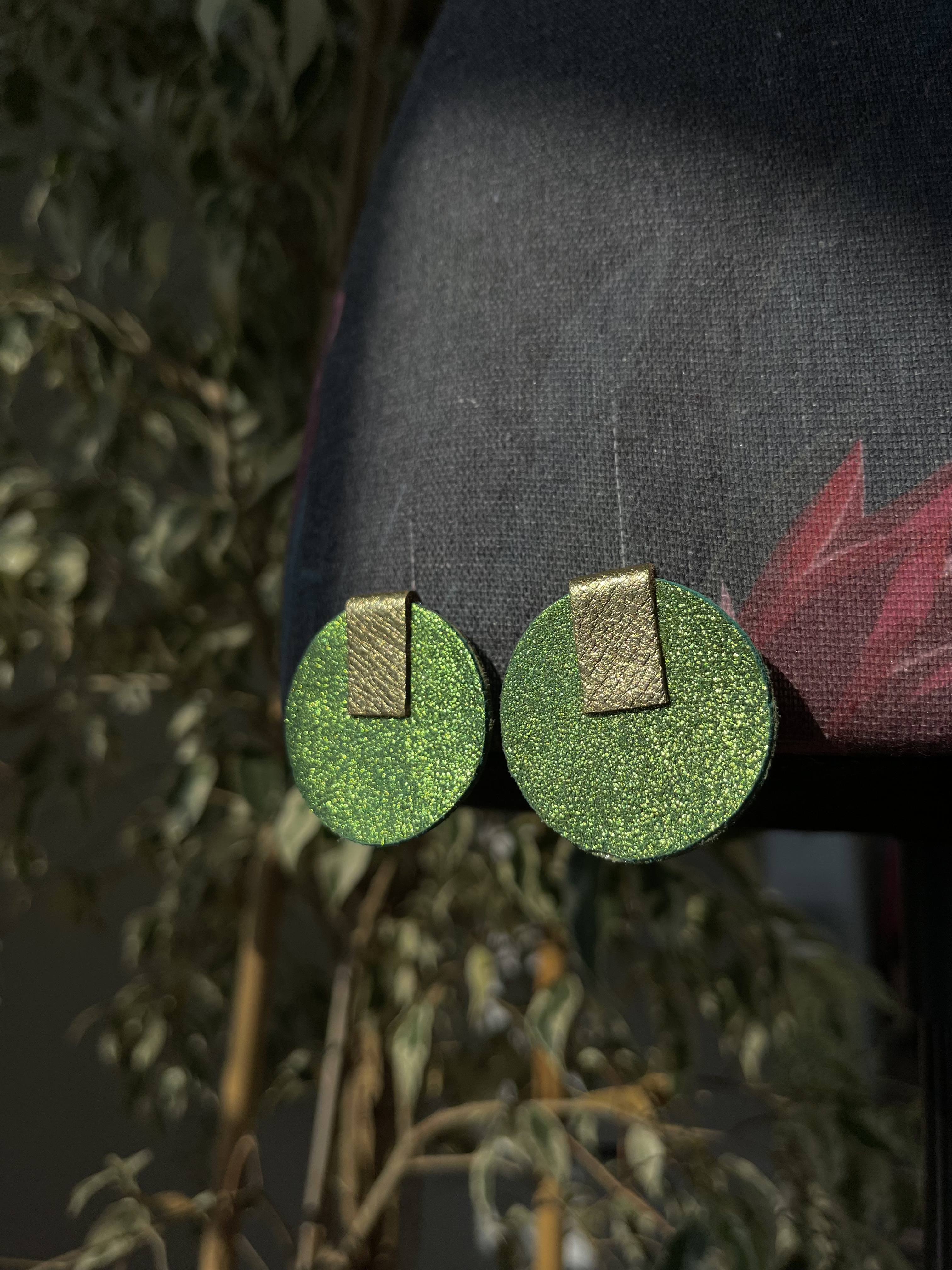 G12 Iridescent Green Leather Earrings   