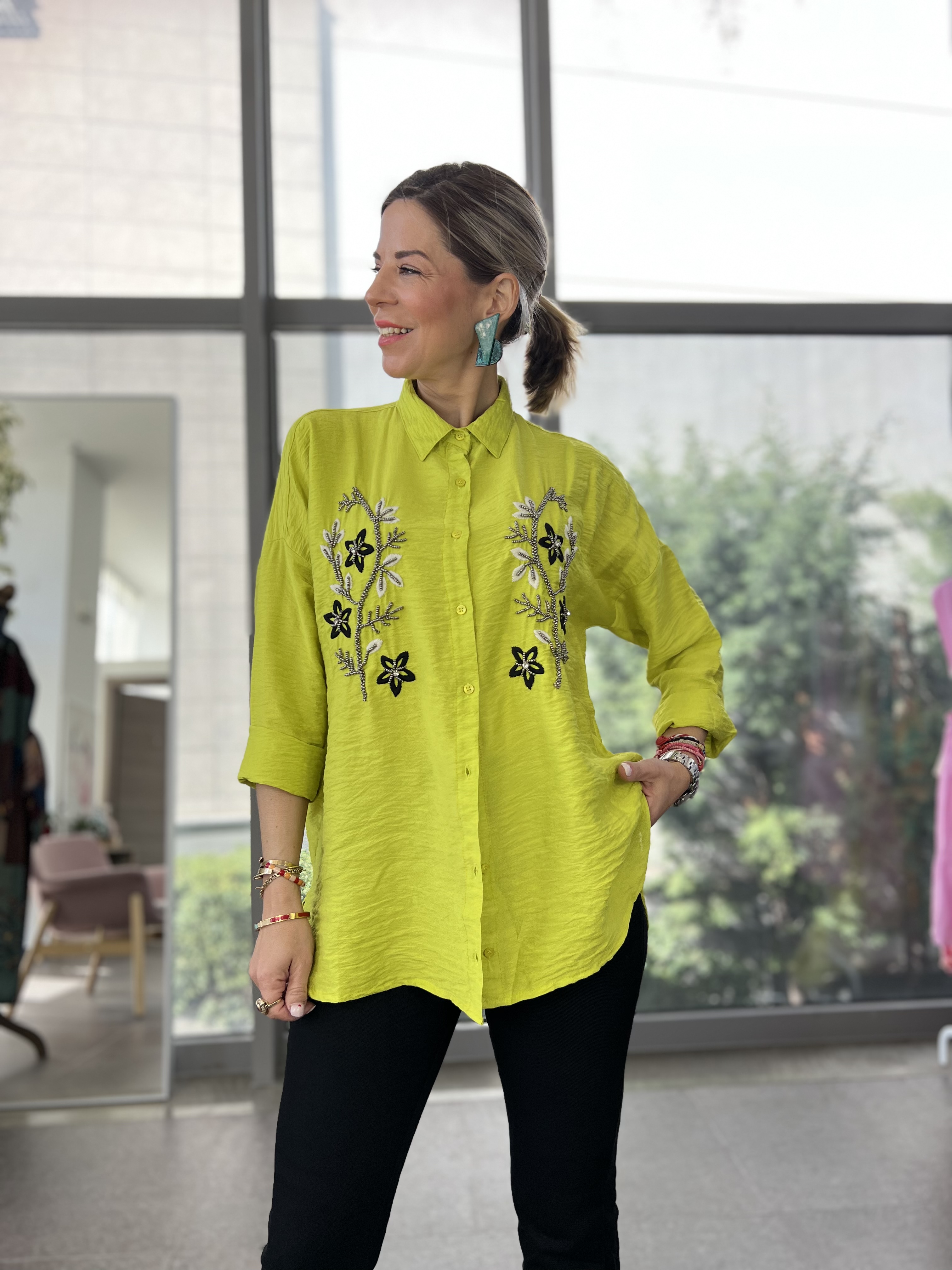 Lime Embroidery Shirt