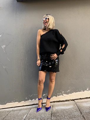 H3123 sequined black skirt 
