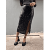 Sequinned midi black skirt
