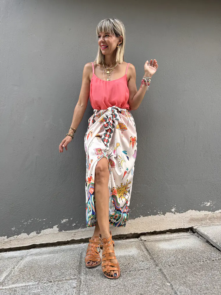 Emilia sarong skirt white/orange 1 3