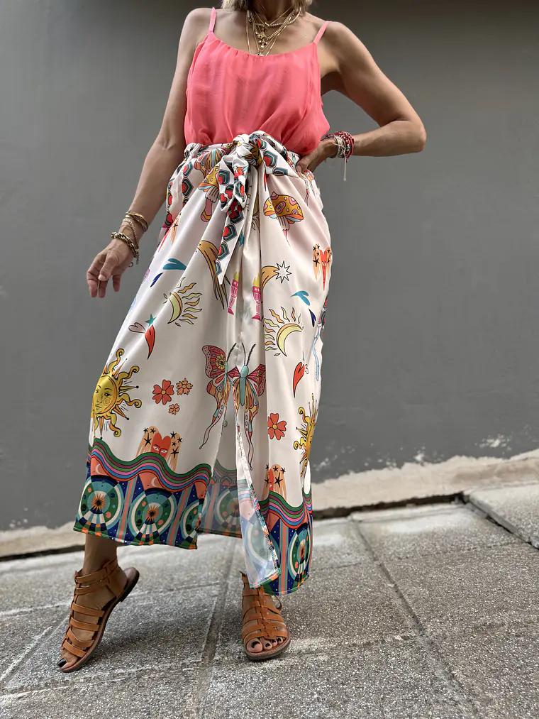 Emilia sarong skirt white/orange 1 4