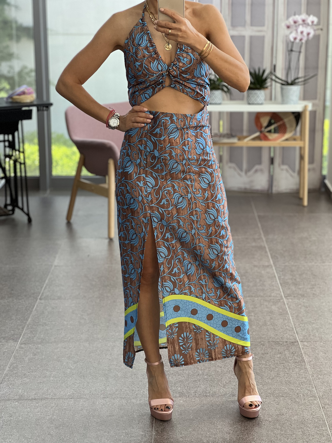 petite 56 satin cutout brown dress   1