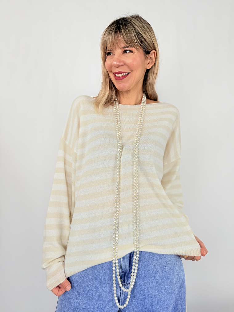 24770 Stripped sweater   BEIGE 1