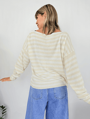 24770 Stripped sweater   BEIGE