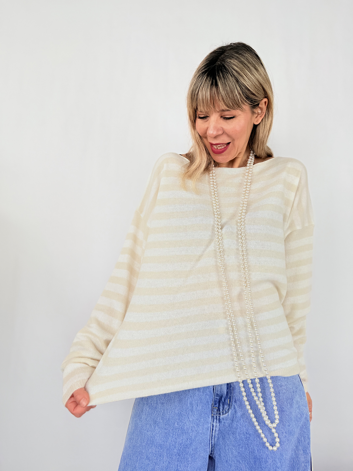 24770 Stripped sweater   BEIGE 3