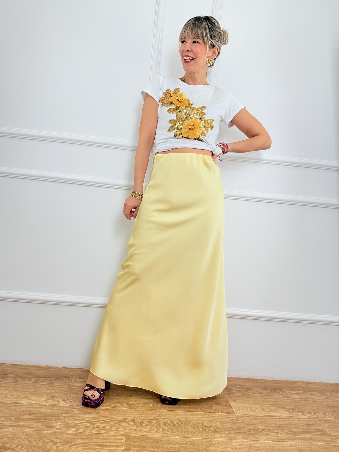 3705  Yellow satin skirt 1