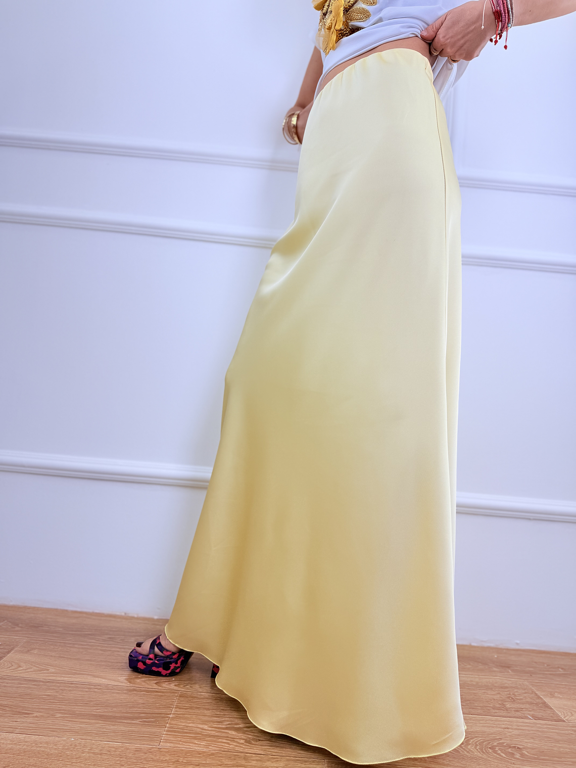 3705  Yellow satin skirt 4