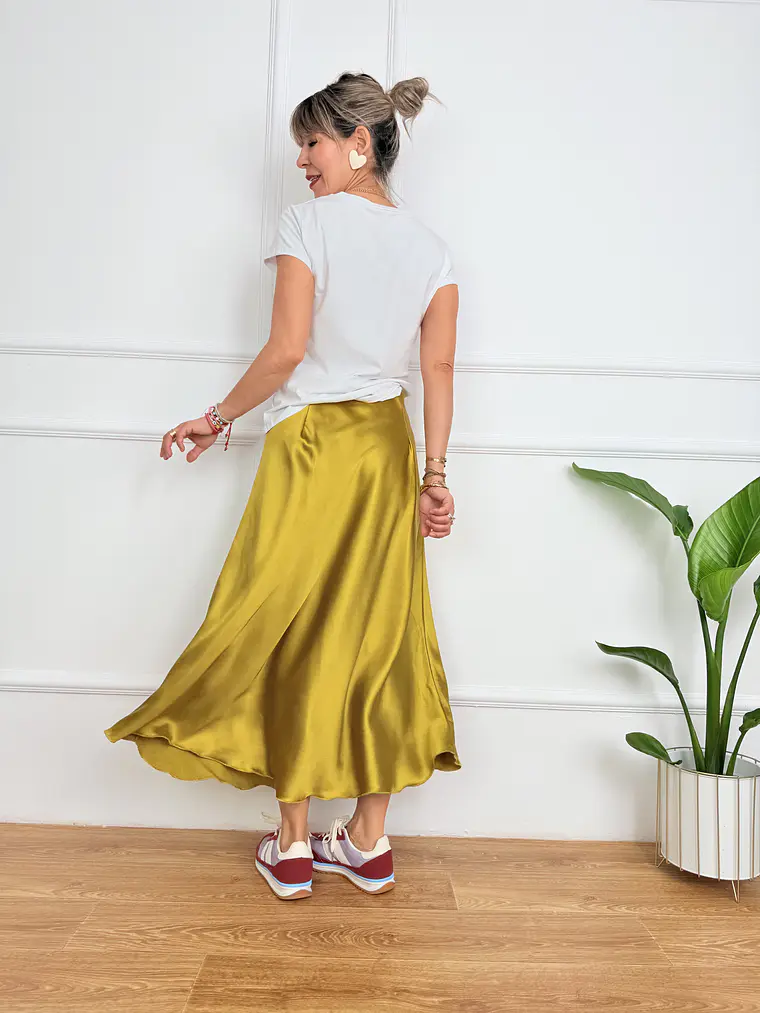 Satin MUSTARD skirt 1611  2